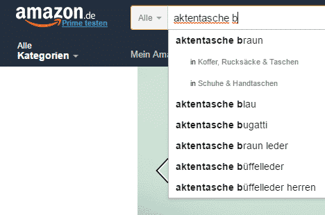 . In der Autovervollständigung zeigt Amazon Keywords an