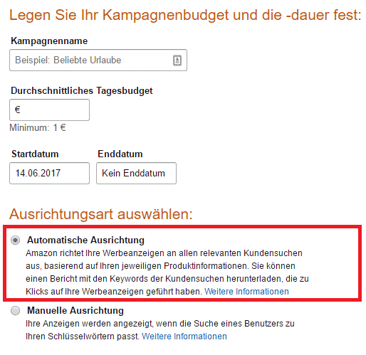 Standardgebot für den Klickpreis festlegen