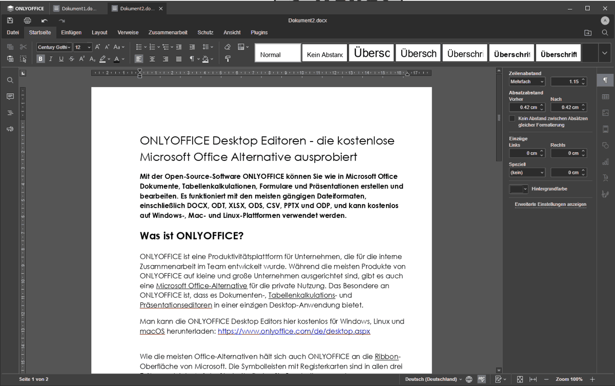Oberfläche wie bei MS Office