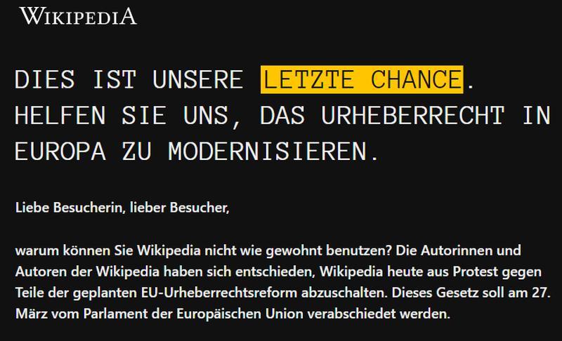 Die deutschsprachige Wikipedia ist offline