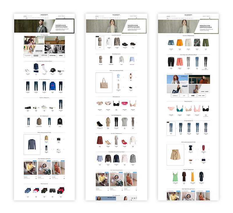 Der persönliche Stream von drei verschiedenen Kunden im Online Shop 