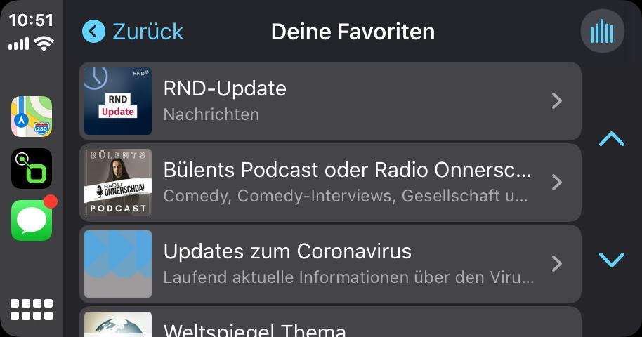 radio.de CarPlay: Podcasts Favoriten
